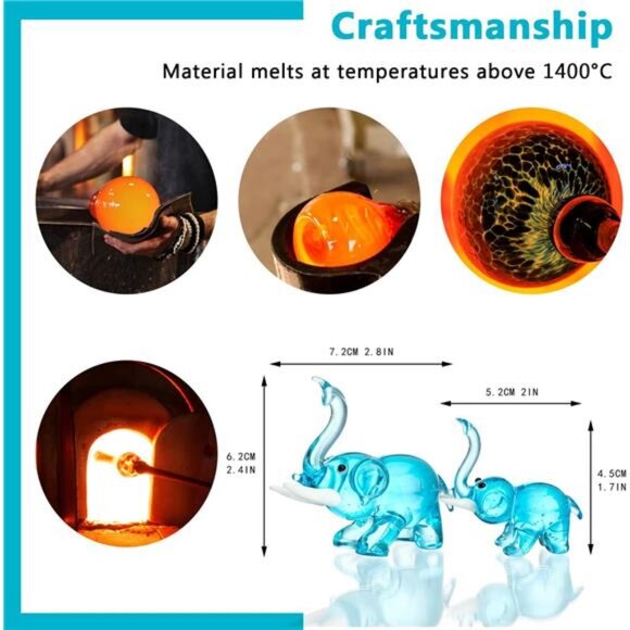 2pcs Hand Blown Glass Elephant Figurines, Art Glass Elephant Animals Collection - Picture 3 of 7